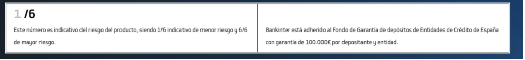 Indicador de riesgo 1/6 de la Cuenta Nómina Bankinter