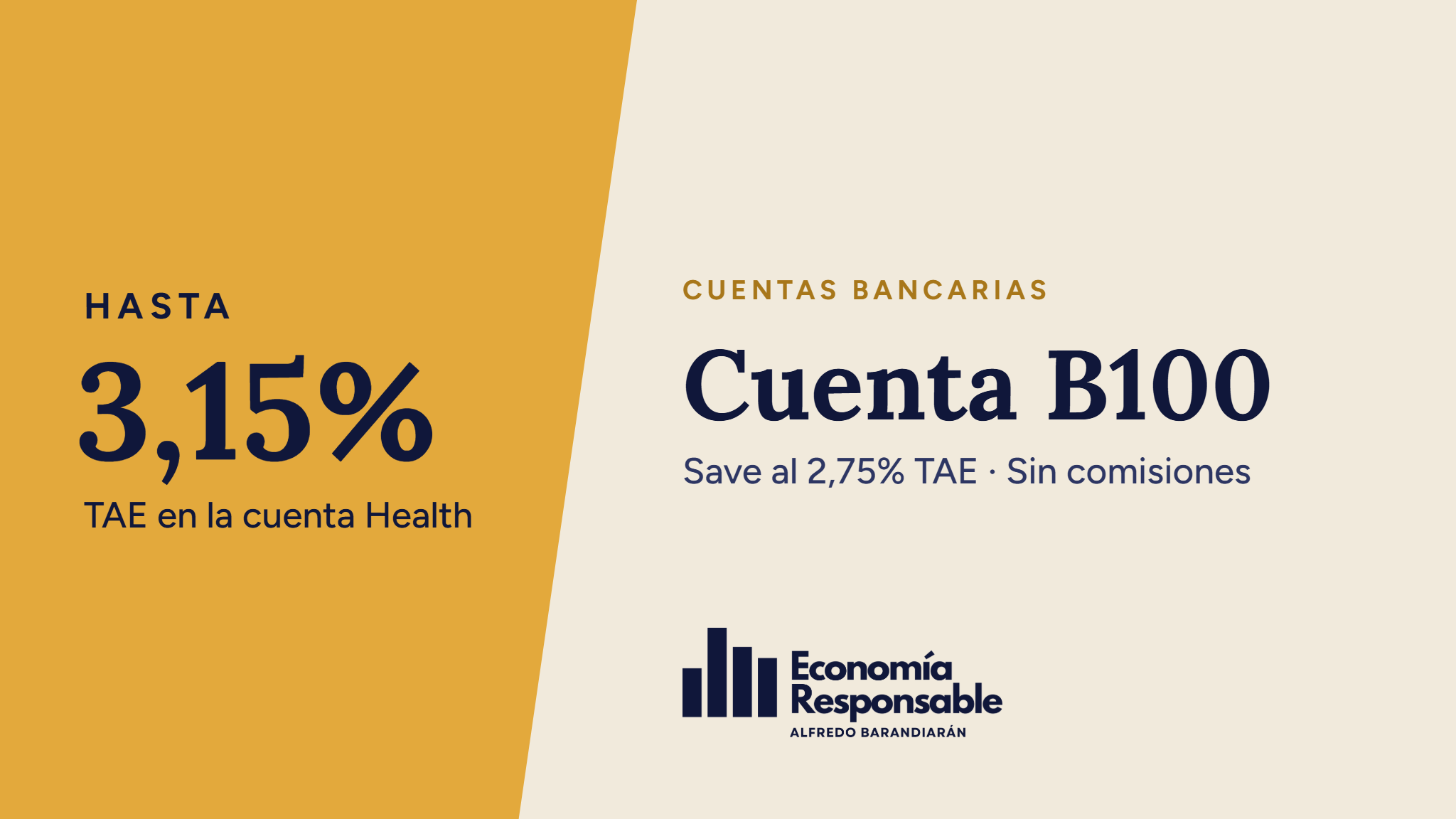 Cuenta B100: hasta 3,15% TAE en la cuenta Health. Save al 2,75% TAE · Sin comisiones