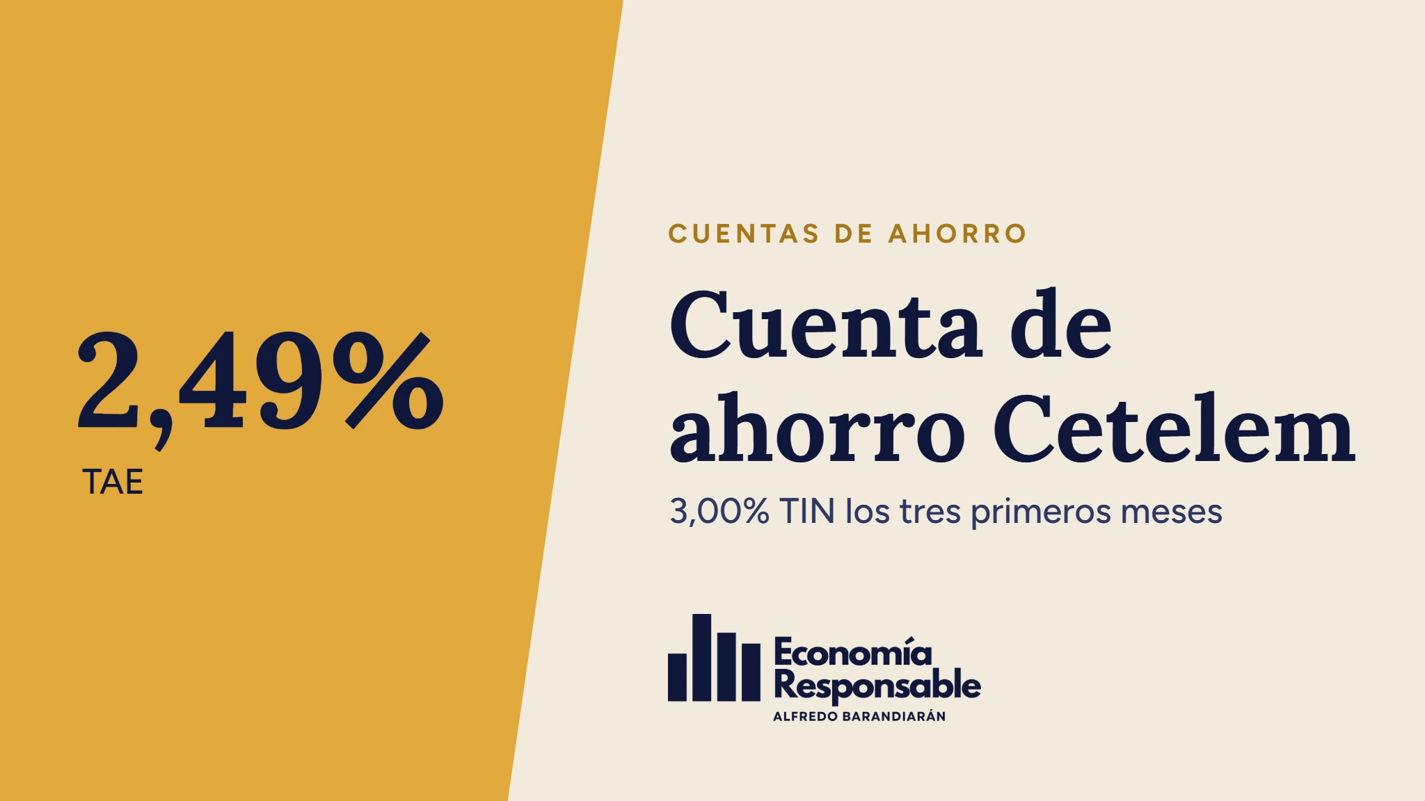 Cuenta de ahorro Cetelem: 2,49% TAE. 3,00% TIN los tres primeros meses