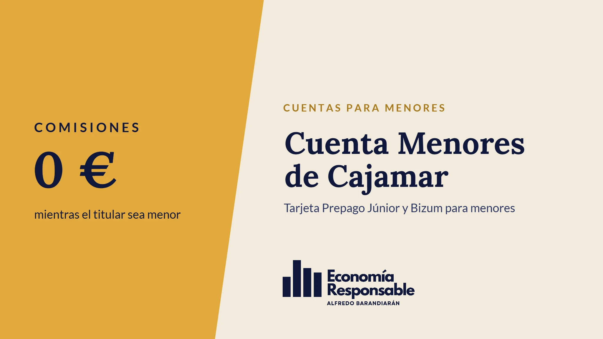 Cuenta Menores de Cajamar: comisiones 0 € mientras el titular sea menor. Tarjeta Prepago Júnior y Bizum para menores