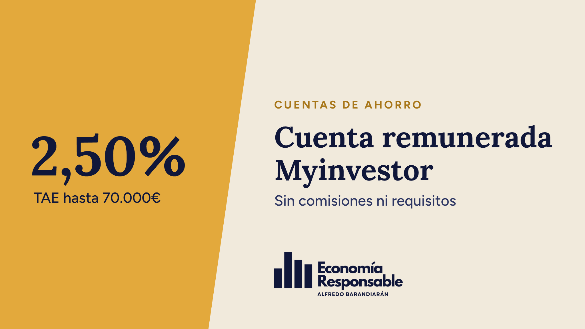 Cuenta remunerada Myinvestor: 2,50% TAE hasta 70.000€. Sin comisiones ni requisitos