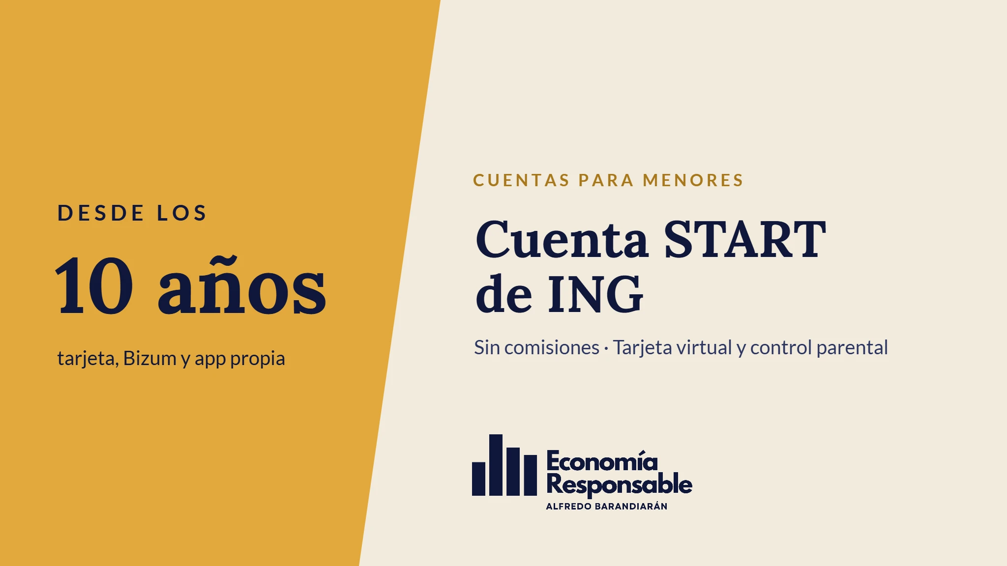 Cuenta START de ING: desde los 10 años tarjeta, Bizum y app propia. Sin comisiones · Tarjeta virtual y control parental