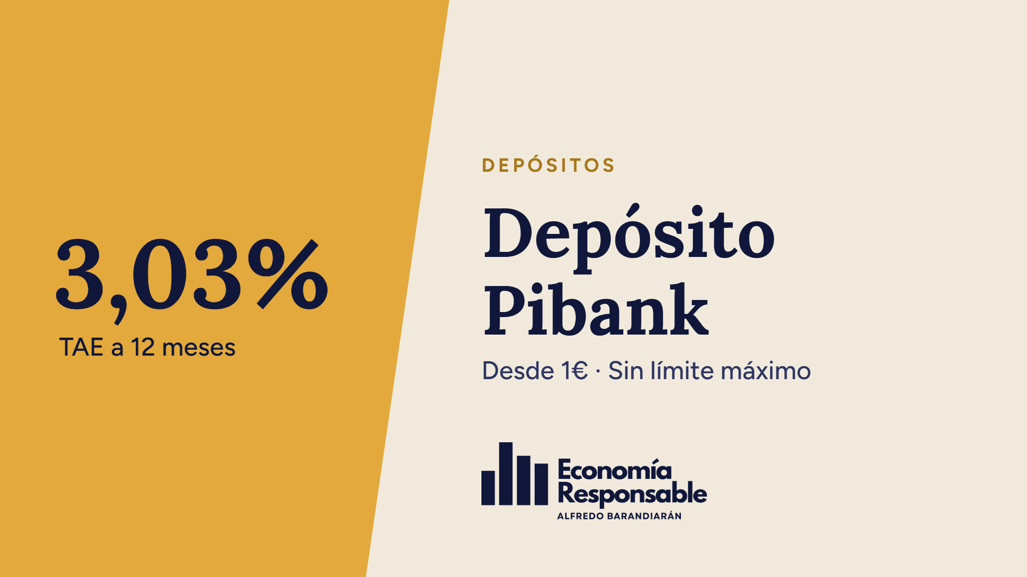 Depósito Pibank: 3,03% TAE a 12 meses. Desde 1€ · Sin límite máximo