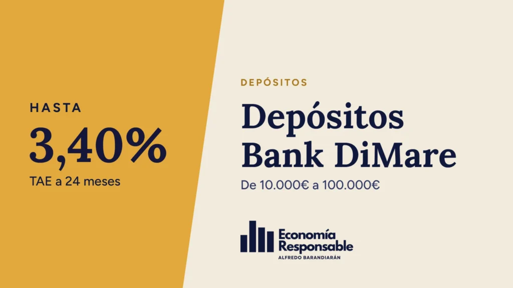Depósitos Bank DiMare: hasta 3,40% TAE a 24 meses. De 10.000€ a 100.000€