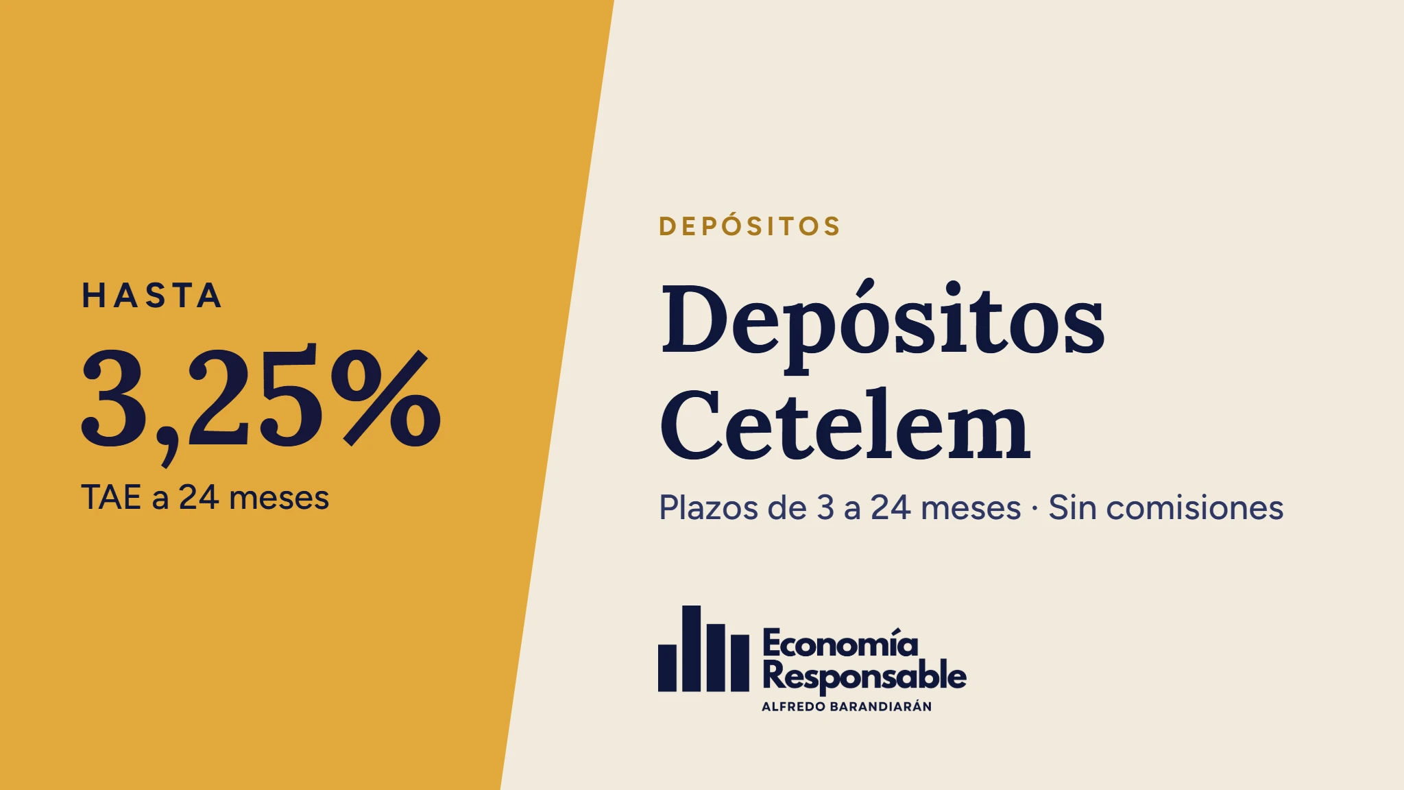 Depósitos Cetelem: hasta 3,25% TAE a 24 meses. Plazos de 3 a 24 meses · Sin comisiones