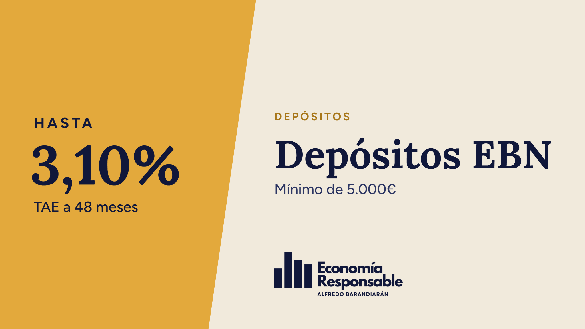 Depósitos EBN: hasta 3,10% TAE a 48 meses. Mínimo de 5.000€