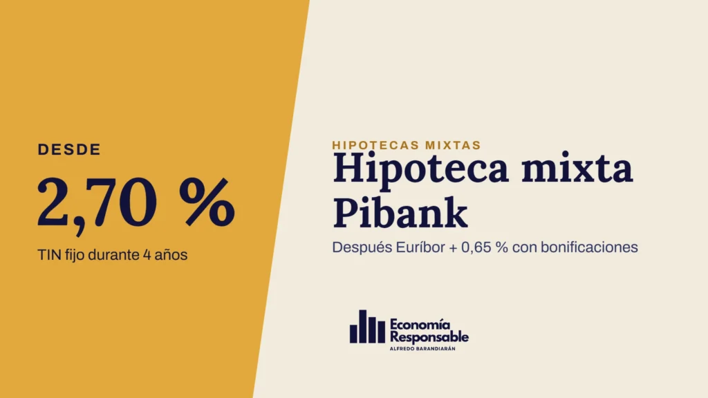 Hipoteca mixta Pibank · Desde 2,70 % TIN fijo durante 4 años · Después Euríbor + 0,65 % con bonificaciones