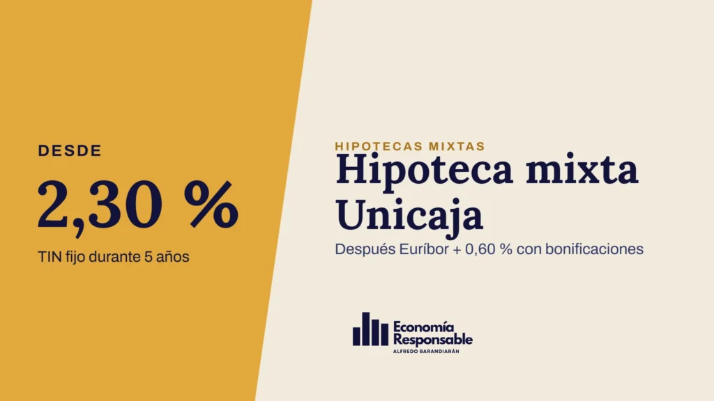 Hipoteca mixta Unicaja · Desde 2,30 % TIN fijo durante 5 años · Después Euríbor + 0,60 % con bonificaciones
