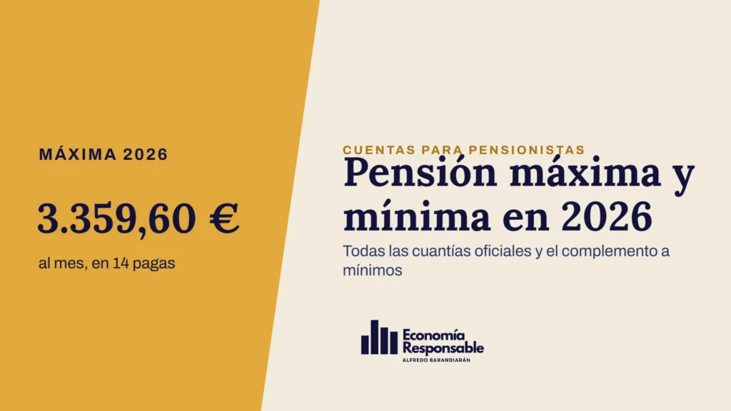 Pensión máxima y mínima en 2026 · Máxima 2026 3.359,60 € al mes, en 14 pagas · Todas las cuantías oficiales y el complemento a mínimos
